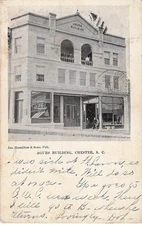 Postcard Agurs Building Chester South Carolina 1907 Addressed to Proximity Mfg