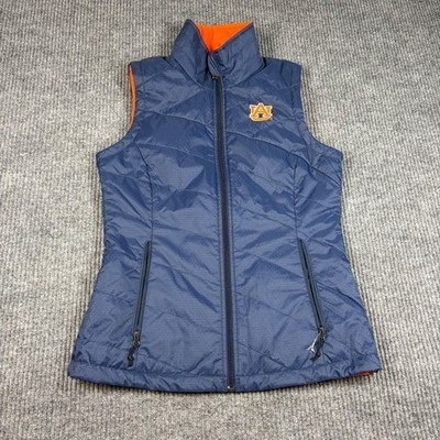 Columbia Vest Men's Small Auburn Tigers Reversible Puffer Navy Blue Orange NCAA