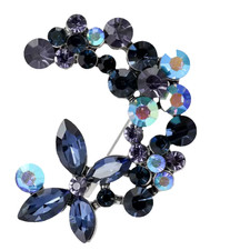 Blue Rhinestone Flower Bouquet Brooch Crystal Floral Pin Silver Tone Jewelry Gif