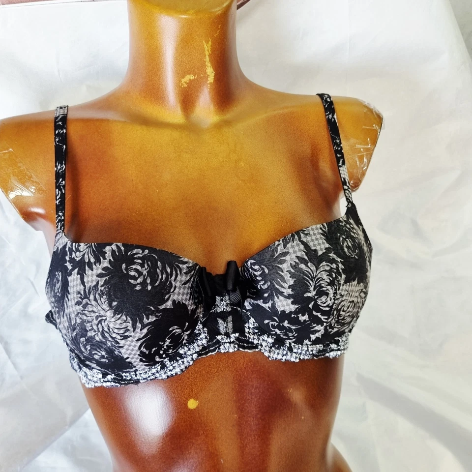 Aubade Vintage Y2K Black White Floral Lace Luxury Balconette Bra 34B  - Image 4 of 4