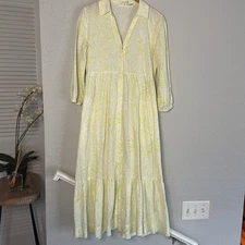 C&C California Lime Green Midi Tiered Shirt Dress Linen Blend Prairie Girly XS