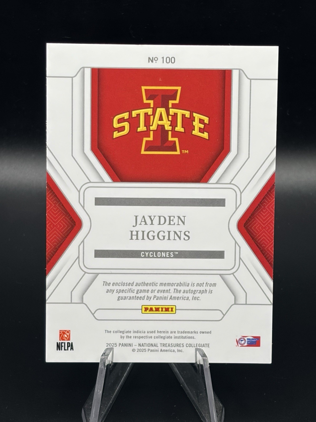 2025 Panini National Treasures Collegiate Jayden Higgins Rookie Patch Auto 28/49 view 2