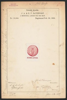 J. A. D. F. Davenport Derma-Lotion Trademark 1888 Medicinal Lotion Ad