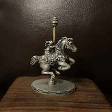 1984 Hudson Fine Pewter Carousel Horse W/ Bunny Rabbit 3”