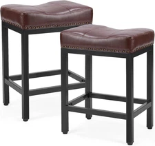 Saddle Bar Stools Set of 2, 24 Inch Counter Height Stools with PU Leather Uphols