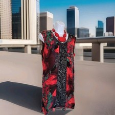 Simply Vera Wang Dress M Red All Over Print Sleeveless Sheath Mini Hi Lo Hem 