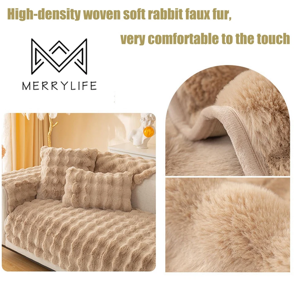 Fundas de sofá gruesas de felpa sintética de piel de conejo 1 pieza antideslizantes cálidas suaves acogedoras C... Foto 3 de 4
