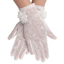 Lace Gloves - Women's Short Floral Gloves for Tea Party, Wedding, Opera, White