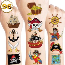 96PCS Pirate Ship Nautical Pre-Cut Temporary Tattoos for Medium, Multiple