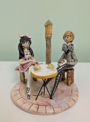 Rare FAIT MAIN Paris Cafe Handmade Ceramic Figurine: 3.5'' Tall, Made in France