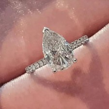 3CT Pear-Cut Lab Created Solitaire Engagement Ring 14K White Gold Plated
