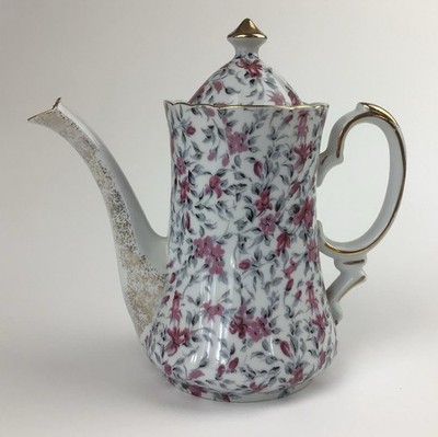 Vintage Porcelain Musical Tea Pot Floral Gold Trim Plays  Tea for Two  JAPAN