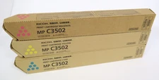 Set of 3 MP C3502 Ricoh Savin Lanier Genuine Sealed Toner Yellow Magenta Cyan