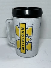 Vintage University Of Michigan Wolverines Plastic Tumbler Cup With Lid