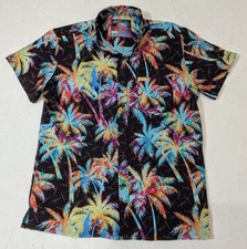 Retro Rifle Mens Hawaiian Shirt Blue Palm Tree Print Button Down Size Large