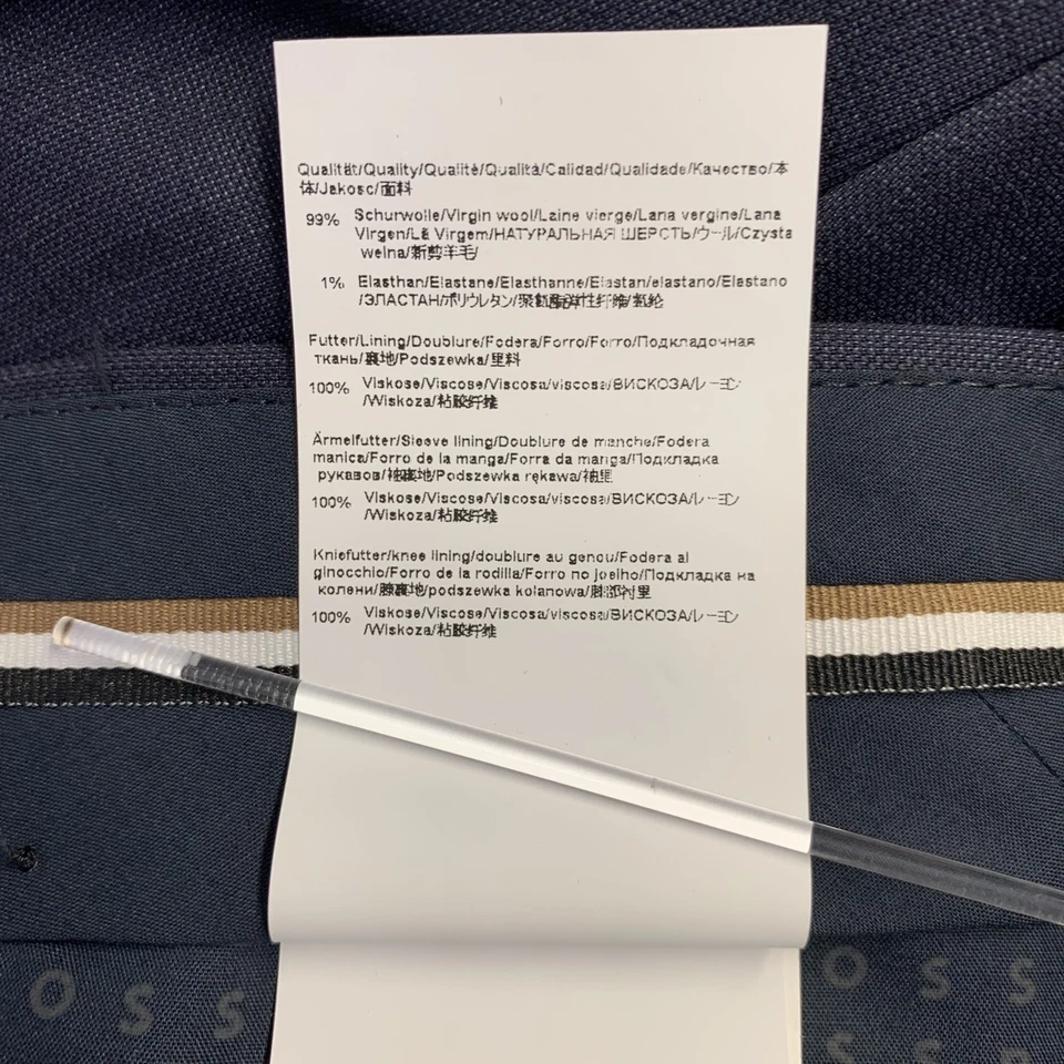 HUGO BOSS Talla 46 Azul Marino Lana Virgen Blend Plano Frente Vestido Pantalones - Imagen 4 de 4