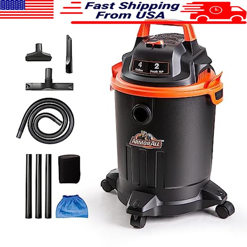 4 Gallon Wet/Dry Vacuums 2.0 Peak HP Shop Vac W/Nozzles & Brush Powerful Suction