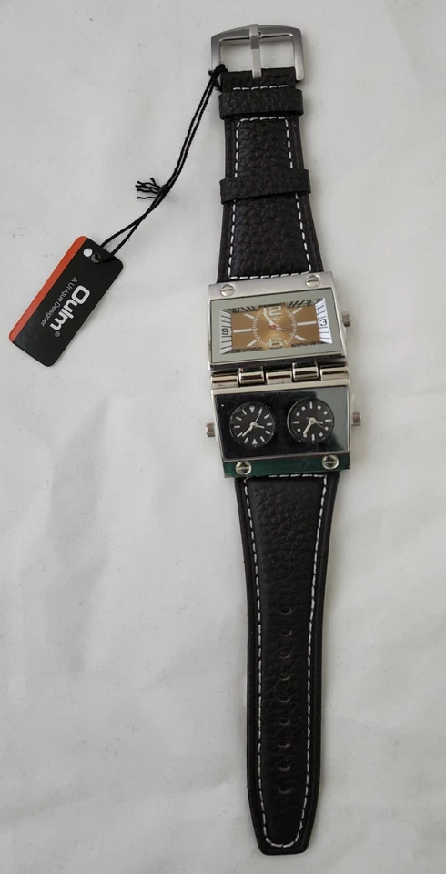 OULM男士腕表模拟棕色皮革表带3副表盘 — 第 4/4 张图片