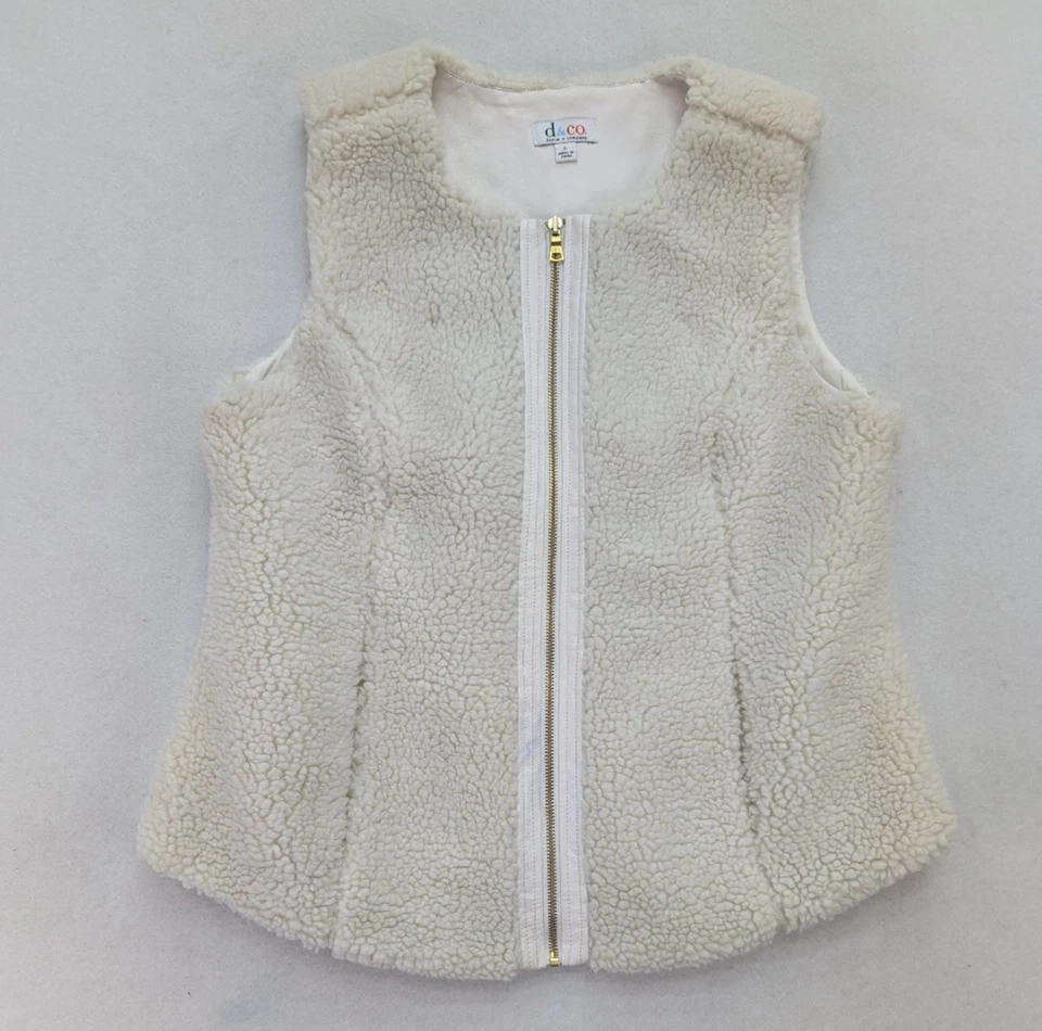 Chaleco Sherpa D&Co Denim & Company Para Mujer Talla L Blanco Cremallera Imitación Cuero Foto 2 de 4