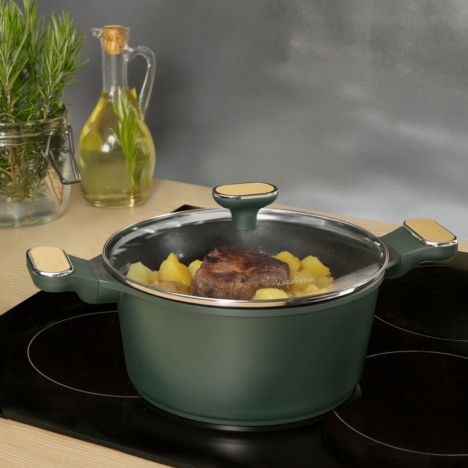 Casseruola antiaderente 24 cm verde con coperchio verde - Immagine 2 di 4