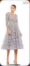 MAC DUGGAL 67387 FLORAL EMBELLISHED LACE A-LINE COCKTAIL STERLING  DRESS  sz 8