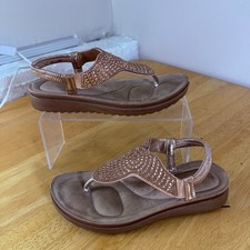 Women Elastic T-Strap Sandals Rhinestone Comfortable Flat Sandals Metalic Rose
