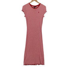 Volcom Sweater Dress Womens Medium Red White Striped Knitted Viscose Cap Sleeve