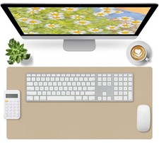 Beige Desk Mat 23.6 x 13.8 Inch Large Leather Mouse Pad Waterproof Protector