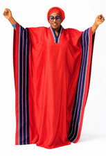 Women s Red African Cotton Kaftan Boubou Maxi Dress w/ Headwrap One Size
