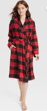 Stars Above Perfectly Cozy Flannel Robe Womens XS/S Red Plaid Long Sleeve NEW