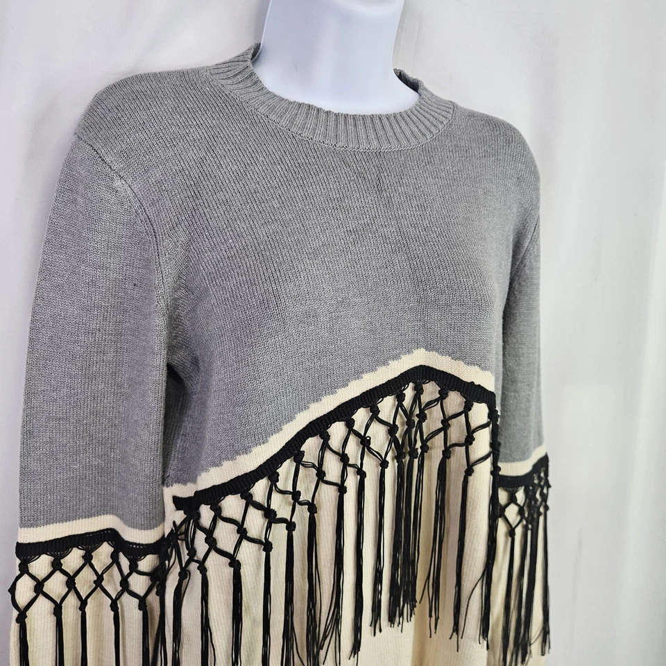 Suéter tejido acanalado dobladillo flecos Neiman Marcus para mujer talla M Foto 3 de 4