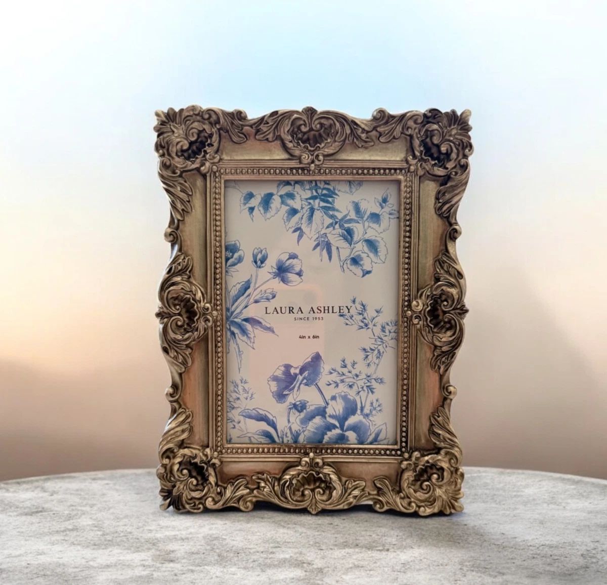 Laura Ashley 4x4 Pink with Gold Round Resin Ornate Flower Design Picture Frame with Beaded Border, for Tabletop and Wall Display, Floral Home Décor ( Pink with Gold