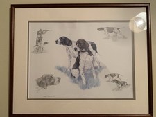 Framed Nigel Hemming Coloured Print Of Pointer Dogs