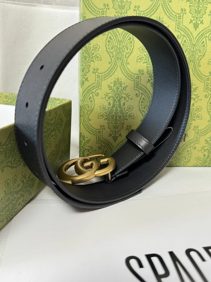 GUCCI Cinturón de Cuero Negro con Doble Hebilla GG Talla 85/34, Ajuste Cintura 28/30 Foto 4 de 4