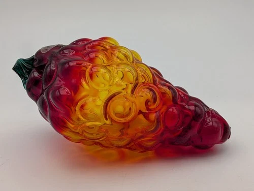 Vintage Blenko Art Glass Grape Clusters W/Green Glass Leaf/Stem - MCM | 8 Inches