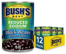 (12 Pack) Bush's Best Reduced Sodium Canned Black Beans, Gluten Free, 15 Ounce