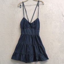 SHEIN Women's Tiered Denim Blue Strappy Chic Mini Dress Size L