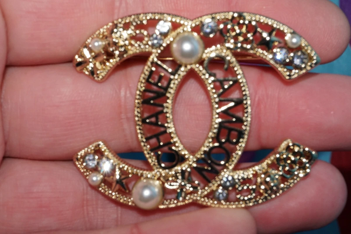 Chanel Pin Brooch Cambon with pearl and crystal! Gorgeous!