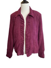 Dressbarn Size Large Purple burgundy Blazer Jacket Ruffle Front Long Sleeves
