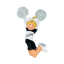 Personalized Christmas Ornament - Blonde Cheerleader in Black Uniform