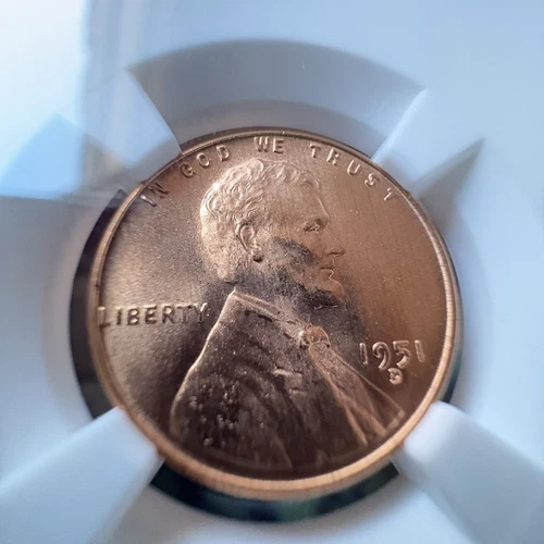 1951-D 1C RD Lincoln Wheat One Cent NGC MS66RD