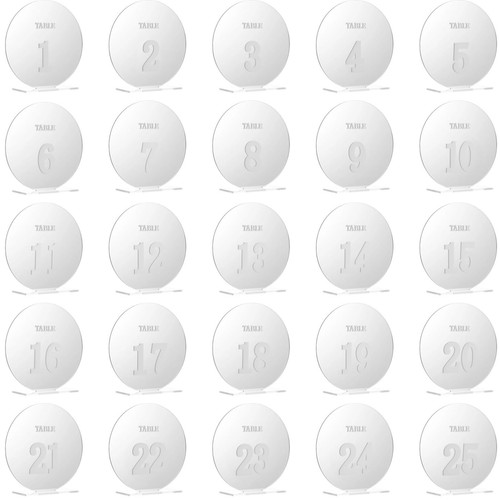 1-25 Acrylic Wedding Table Numbers 4.8" Silver Round Signs with Holders - Picture 2 of 6