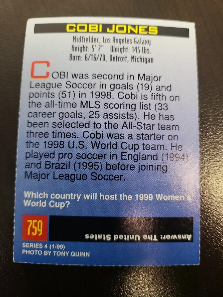 1999 Sports Illustrated Si for Kids soccer Cobi Jones Team USA card #759 - Image 2 of 2