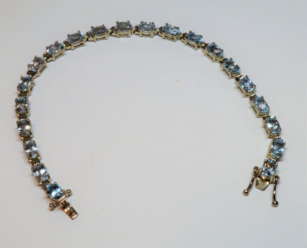 Stamped 925 CROWN Mark Sterling Light Blue Rhinestones 7
