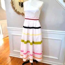 NWT J. Crew size 6 One-shouldered dress in cotton poplin ribbon stripes