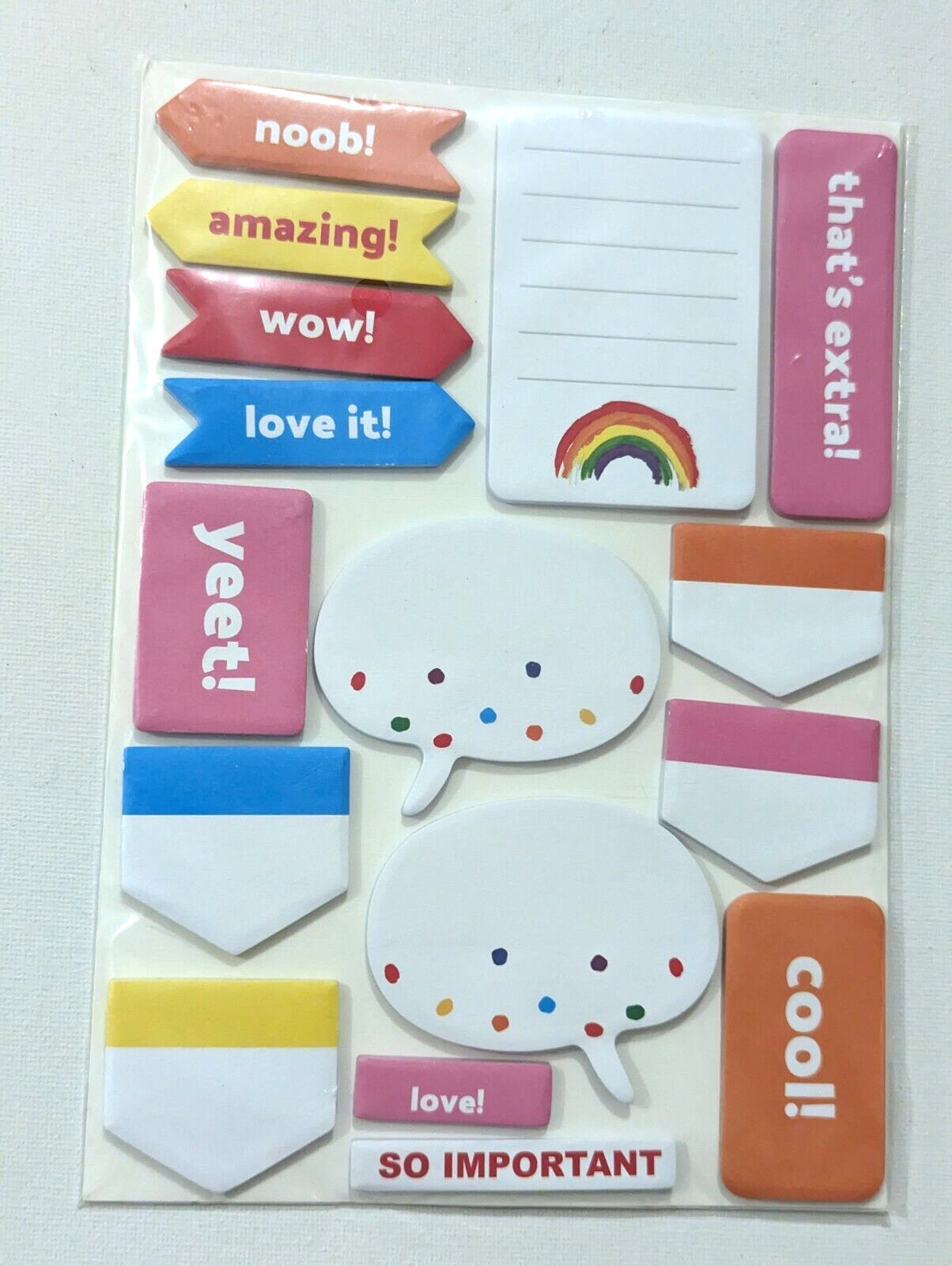 STICKY NOTES PADS & TABS Text Words Speech Bubbles VARIETY PACK Rainbow Lined