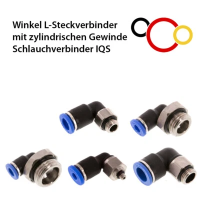 OCOPRO Winkel L-Steckverbinder mit zylindrischen Gewinde Fitting Schlauchverbinder IQS