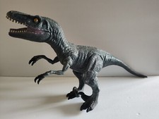 13" Velocirapator Rubber Dinosaur 2014 Gray Black Orange Eyes Grey Preowned