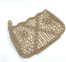 Vtg Japan Bead Evening Clutch Purse Handbag 5x7 Ivory Ecru 40s 50s Romance Core