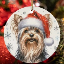 Merry Xmas Yorkshire Terrier Dog Santa Snow Winter Christmas Ornament Gift Decor
